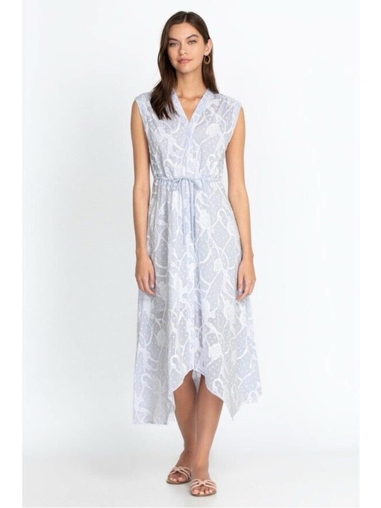 Johnny Was Dresses & Skirts - Johnny Was Workshop Flore Seersucker Asymmetrical Embroidered Cotton Midi Dress